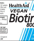 Health Aid Vegan Biotin 800ug 30's