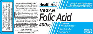 Health Aid Vegan Folic Acid 400ug 90's