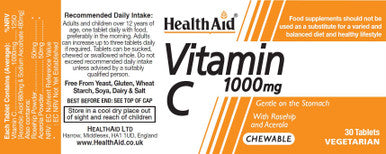 Health Aid Vitamin C 1000mg Chewable Orange Flavour