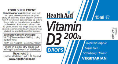 Health Aid Vitamin D3 200iu Drops 15ml