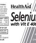 Health Aid Selenium with Vitamin E 400iu 30 Capsules