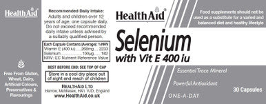 Health Aid Selenium with Vitamin E 400iu 30 Capsules