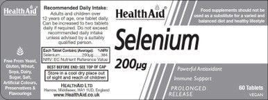 Health Aid Selenium 200ug Prolonged Release 60's