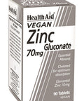 Health Aid Vegan Zinc Gluconate 70mg 90's