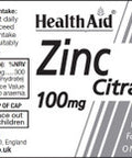 Health Aid Zinc Citrate 100mg 100's
