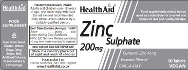 Health Aid Zinc Sulphate 200mg 90's