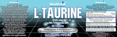 Health Aid L-Taurine 550mg with Vitamin B6 60's