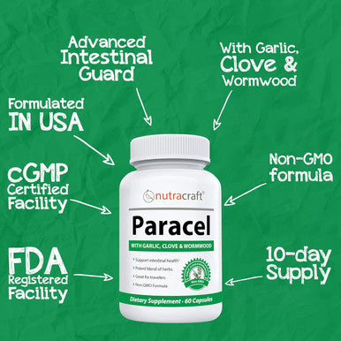 Nutracraft Paracel Intestinal Guard | Intestinal Cleanse for Humans | Wormwood, Black Walnut, Clove, PAU D Arco, Echinacea, Goldenseal | 60 Non-GMO Capsules