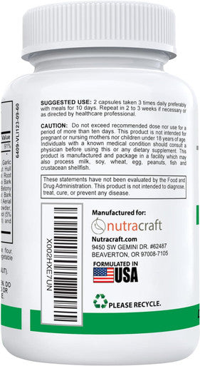 Nutracraft Paracel Intestinal Guard | Intestinal Cleanse for Humans | Wormwood, Black Walnut, Clove, PAU D Arco, Echinacea, Goldenseal | 60 Non-GMO Capsules