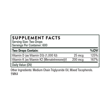 Thorne Vitamin D + K2 Liquid 1200 Drops