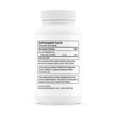 Thorne Zinc Bisglycinate 15 mg 60 Capsules