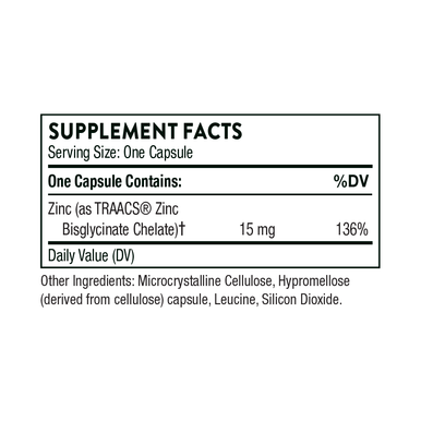 Thorne Zinc Bisglycinate 15 mg 60 Capsules