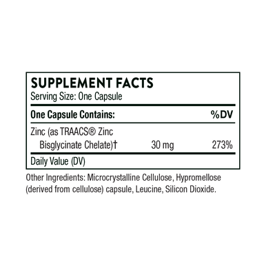 Thorne Zinc Bisglycinate 30 mg 60 Capsules