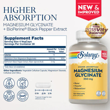 Solaray Higher Absorption Magnesium Glycinate 350 mg 240 VegCaps