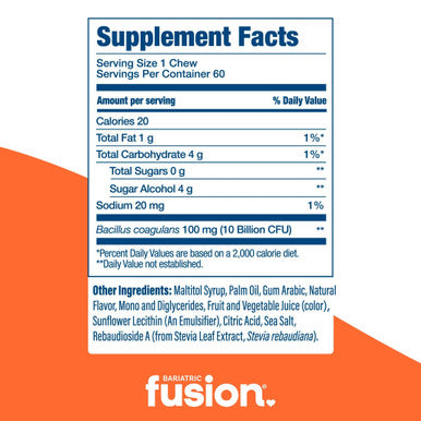 Bariatric Fusion Orange Tropical Probiotic Soft Chew 60 Soft Chews