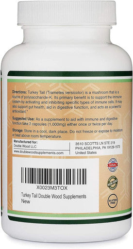 Double Wood Turkey Tail Mushroom Supplement 120 Capsules - 2 Month Supply