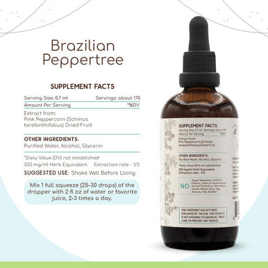 Brazilian Peppertree A120 Alcohol Herbal Extract Tincture, Concentrated Liquid Drops Natural Pink Peppercorn (Schinus terebinthifolius) Dried Fruit (4 fl oz)