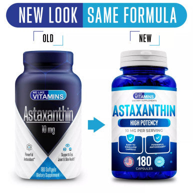 We Like Vitamins Astaxanthin 10mg Softgel - 180 Soft gels - Astaxanthin Supplement 6 Month Supply Antioxidant Helps Support Exercise Recovery, Eye, Joint, Skin Health