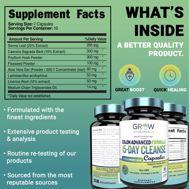 FAST ACTING Colon 15 Day Quick Cleanse - Supports Detox & Increased Energy