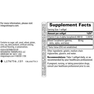 Integrative Therapeutics Vitamin E-400 with Mixed Tocopherols 60 Softgels