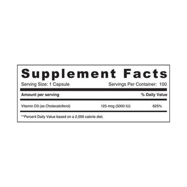 Sunshine Nutrition Vitamin D3 5000 IU Vegetable Capsules 100's